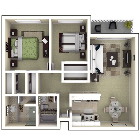Floor plan for 2 beds, 2 baths, 912 sqft